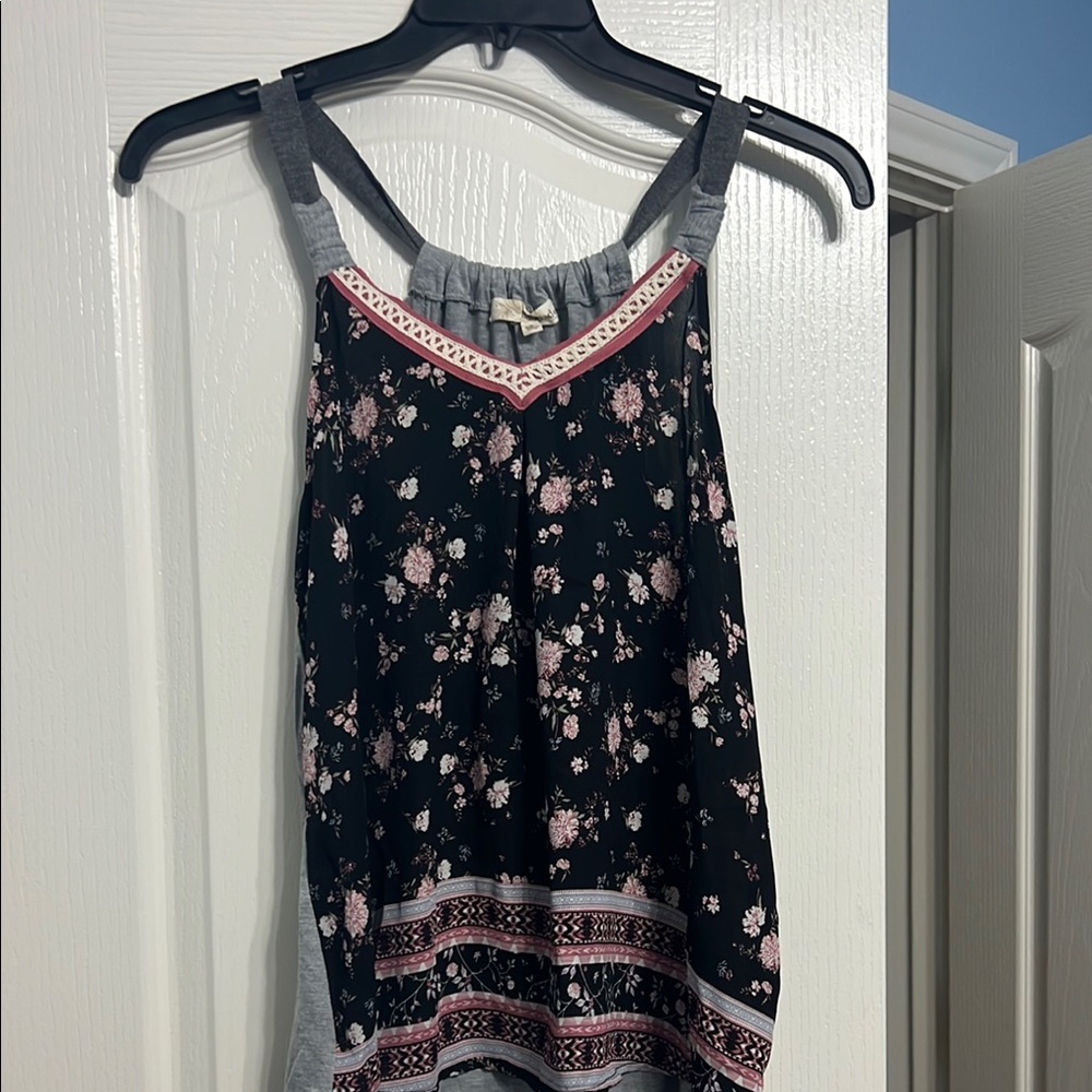 Rewind Black and Pink Floral Tank Top